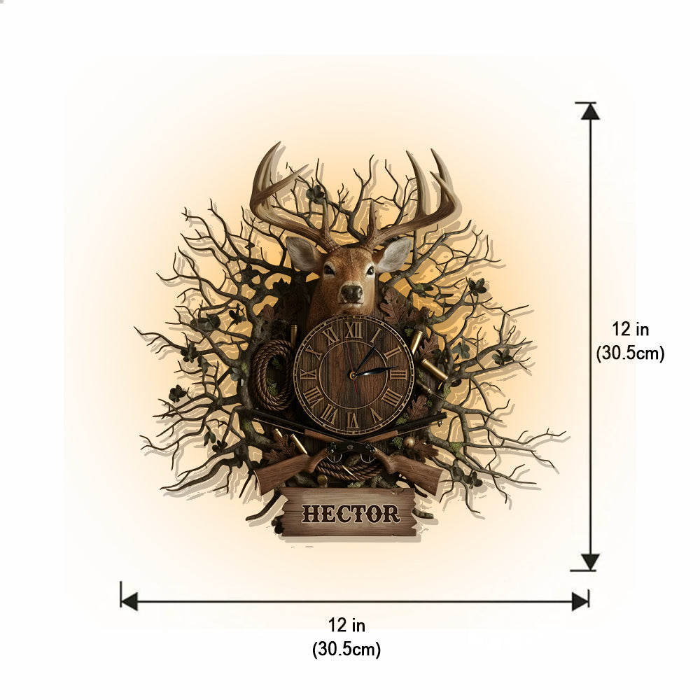 Geschenk für Hirschjäger – Personalisierte LED-Wanduhr mit Jagdlicht