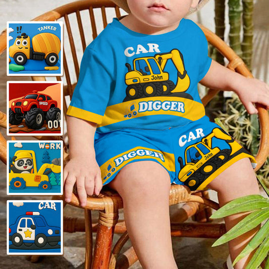 T-shirt et short pour enfant sur le thème de la pelleteuse