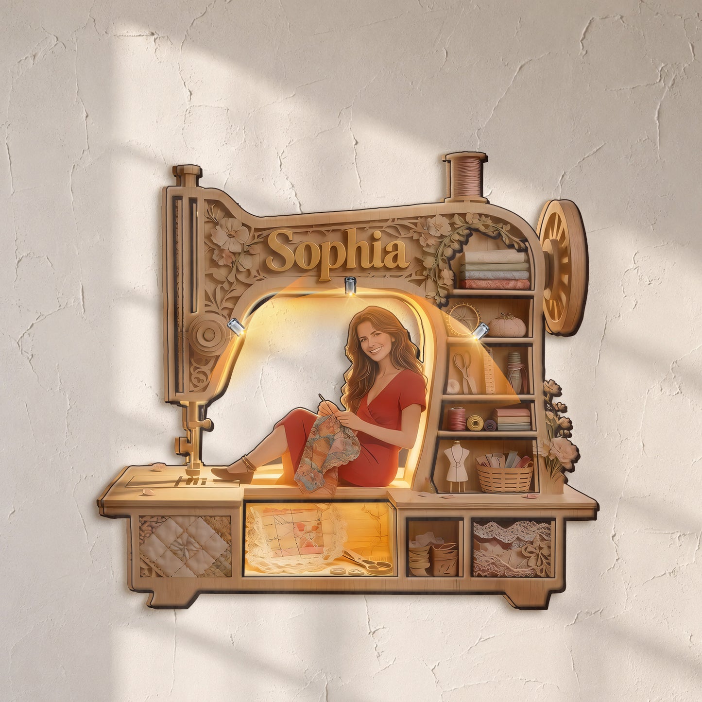 Just A Girl Who Loves Sewing - Personalized Sewing Wooden Light Shadow Box