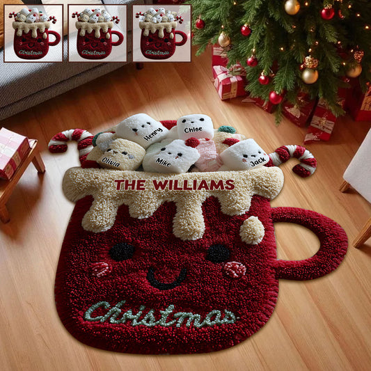 Weihnachtsfamilie – Personalisierter, rutschfester, getufteter Teppich mit Familienmotiv
