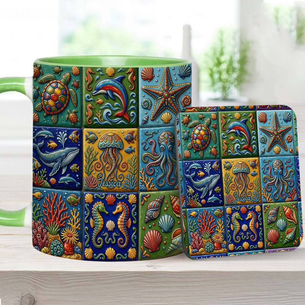Sea Creatures - Personalized Sea Lover Accent Mug & Coaster