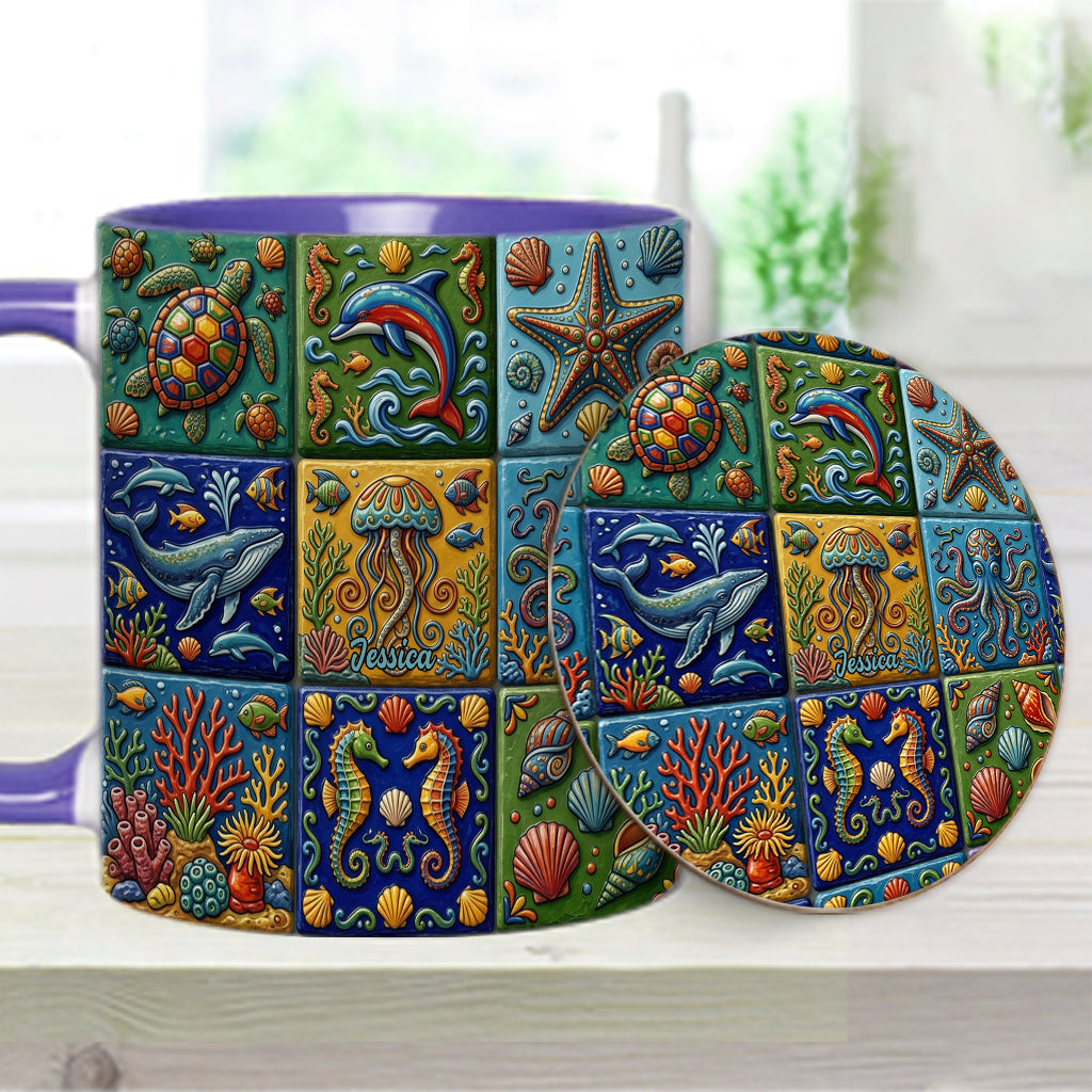 Sea Creatures - Personalized Sea Lover Accent Mug & Coaster