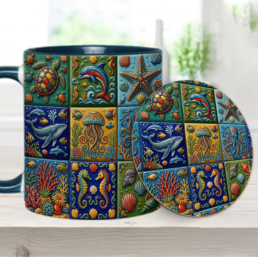 Sea Creatures - Personalized Sea Lover Accent Mug & Coaster