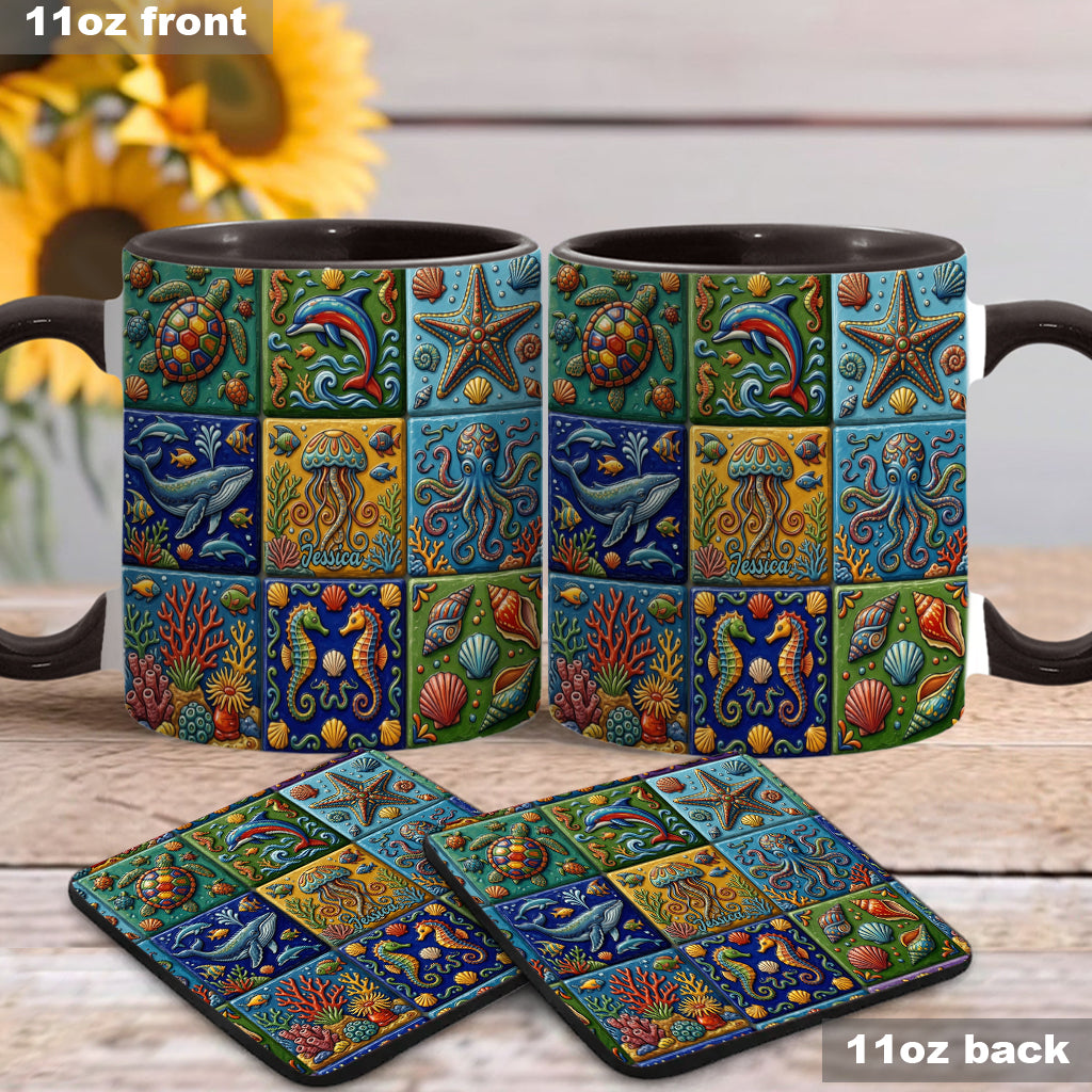 Sea Creatures - Personalized Sea Lover Accent Mug & Coaster