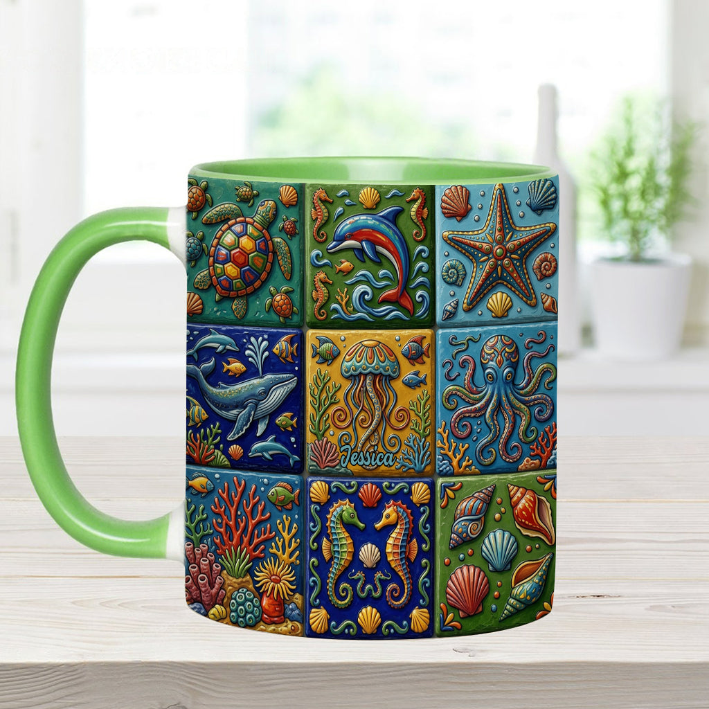 Sea Creatures - Personalized Sea Lover Accent Mug & Coaster