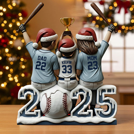 Famille de baseball - Plaque acrylique personnalisée en forme de baseball
