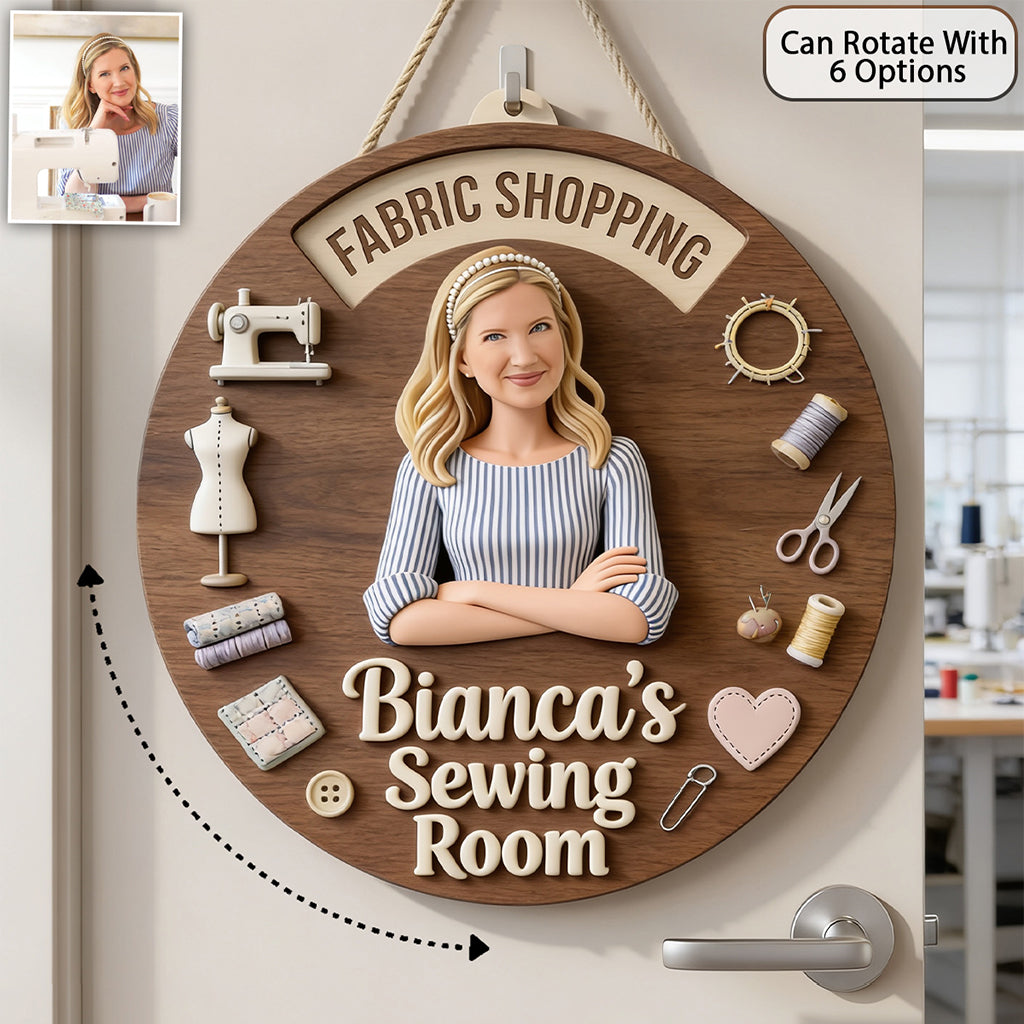 Sewing Happy Place - Personalized Sewing Spinner Sign Custom Shape