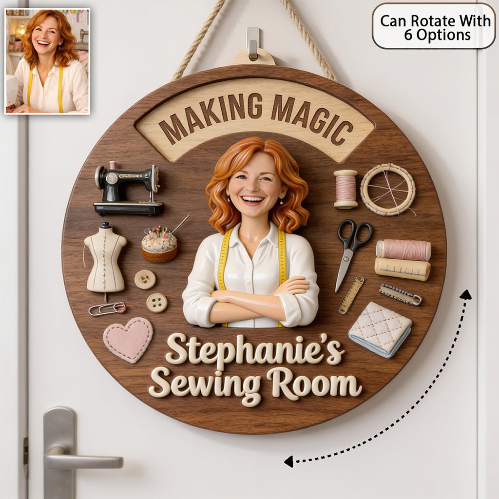 Sewing Happy Place - Personalized Sewing Spinner Sign Custom Shape