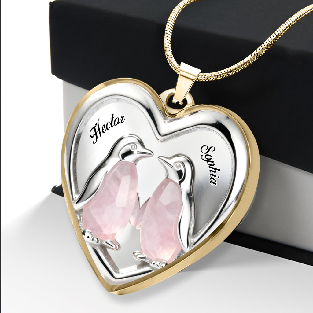 Cadeau pour elle, cadeau de Saint-Valentin, tu es mon pingouin - Collier pendentif cœur personnalisé pour couple