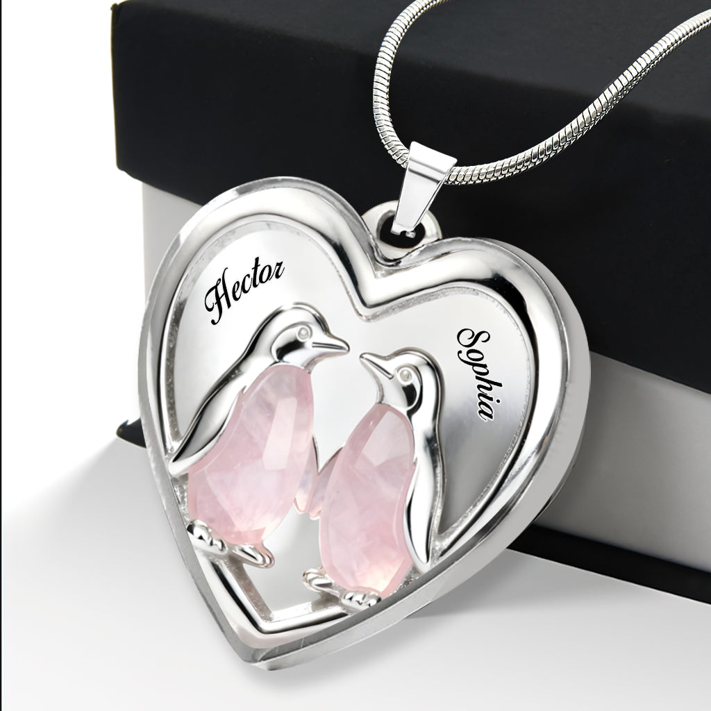 Cadeau pour elle, cadeau de Saint-Valentin, tu es mon pingouin - Collier pendentif cœur personnalisé pour couple
