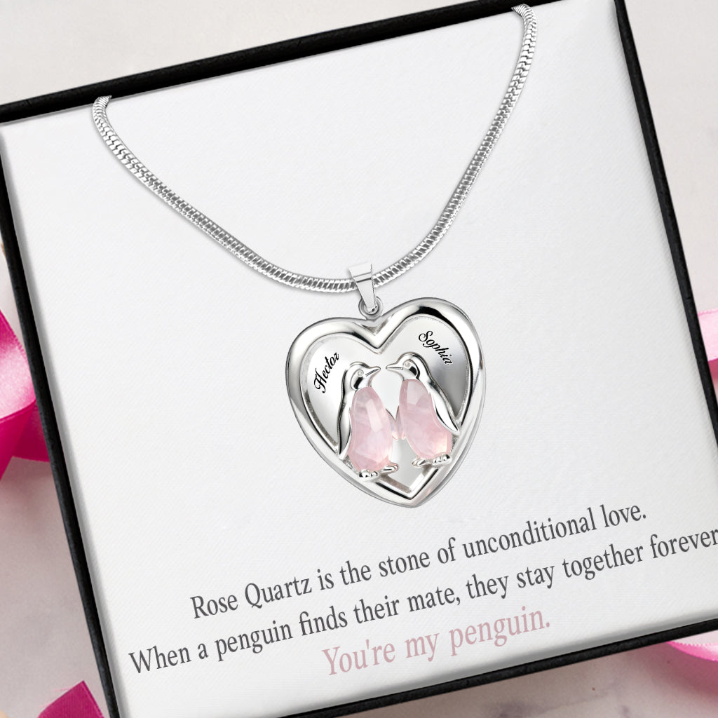 Cadeau pour elle, cadeau de Saint-Valentin, tu es mon pingouin - Collier pendentif cœur personnalisé pour couple