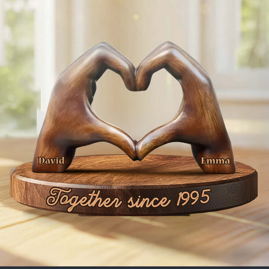 Heartfelt Love Sculpture Couple Hands - Personalized Couple Custom Shaped Wood Plaque