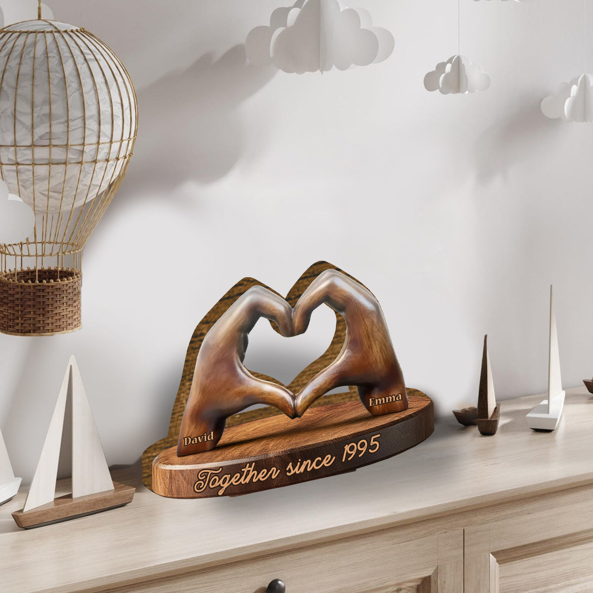 Heartfelt Love Sculpture Couple Hands - Personalized Couple Custom Shaped Wood Plaque