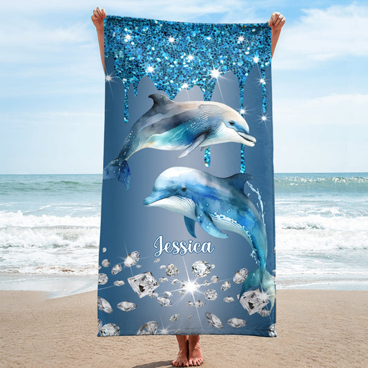 Wunderschöne Delfine – Personalisiertes, schnelltrocknendes Strand-/Badetuch mit Delfinmotiv