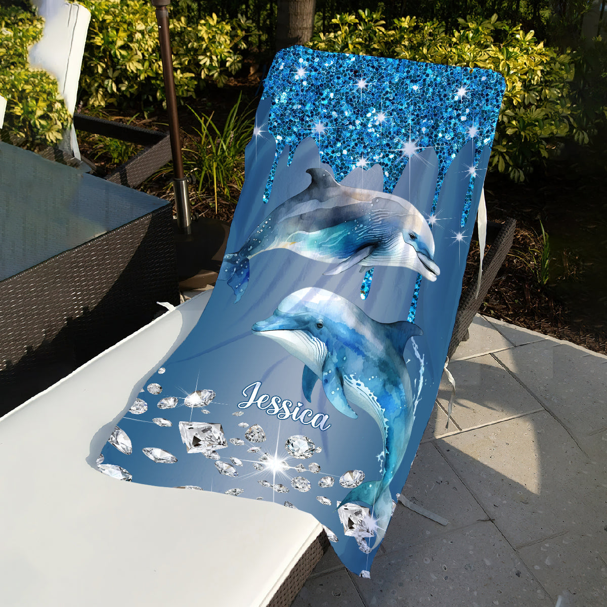 Magnifiques dauphins - Serviette de plage/de bain personnalisée à séchage rapide avec motif dauphin