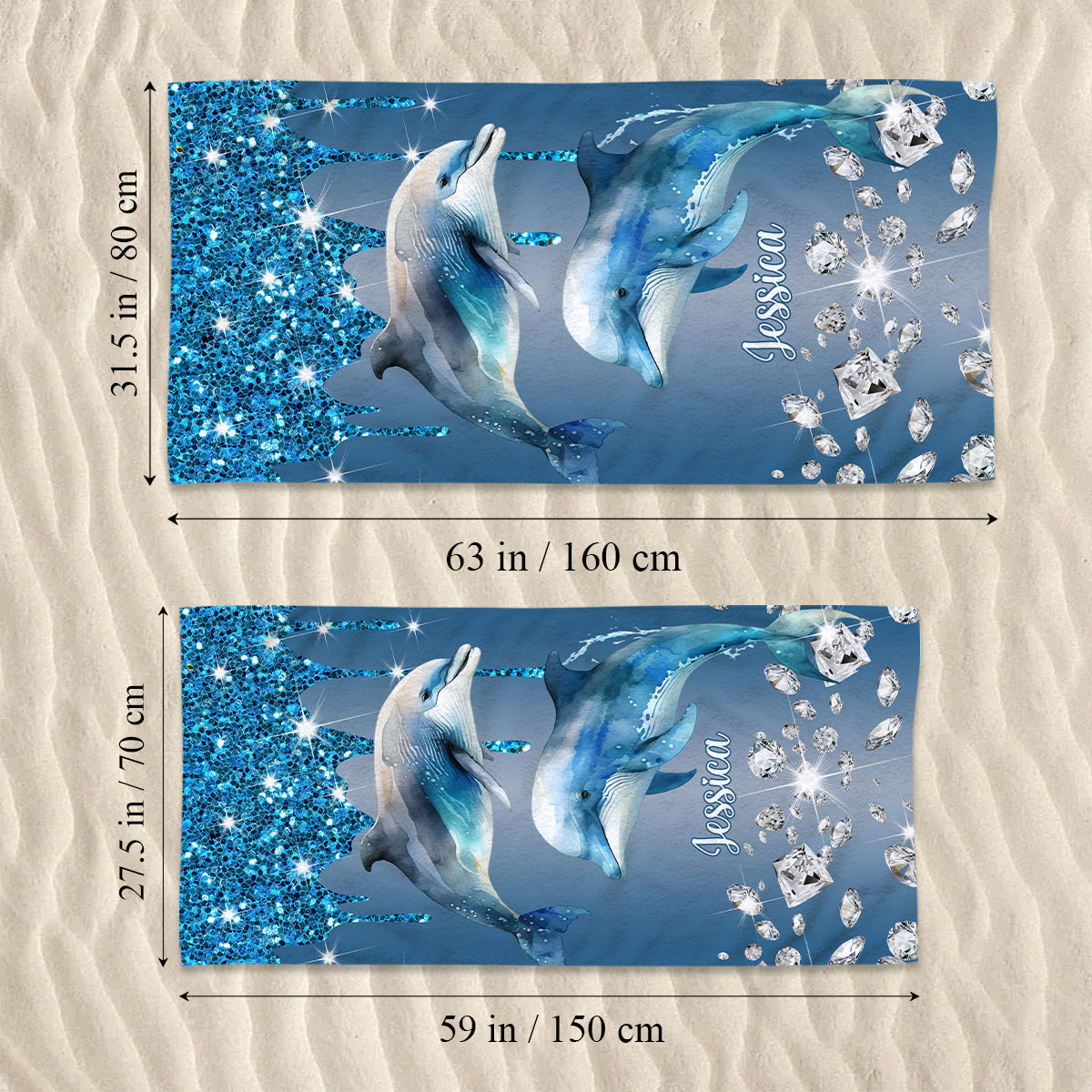 Magnifiques dauphins - Serviette de plage/de bain personnalisée à séchage rapide avec motif dauphin