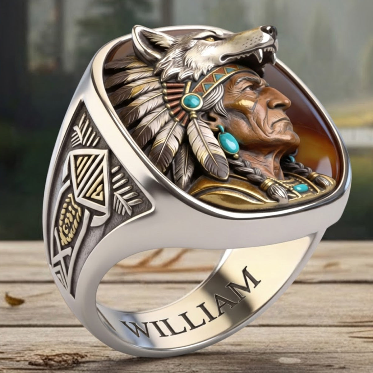 Bague chevalière amérindienne personnalisée - Autochtone