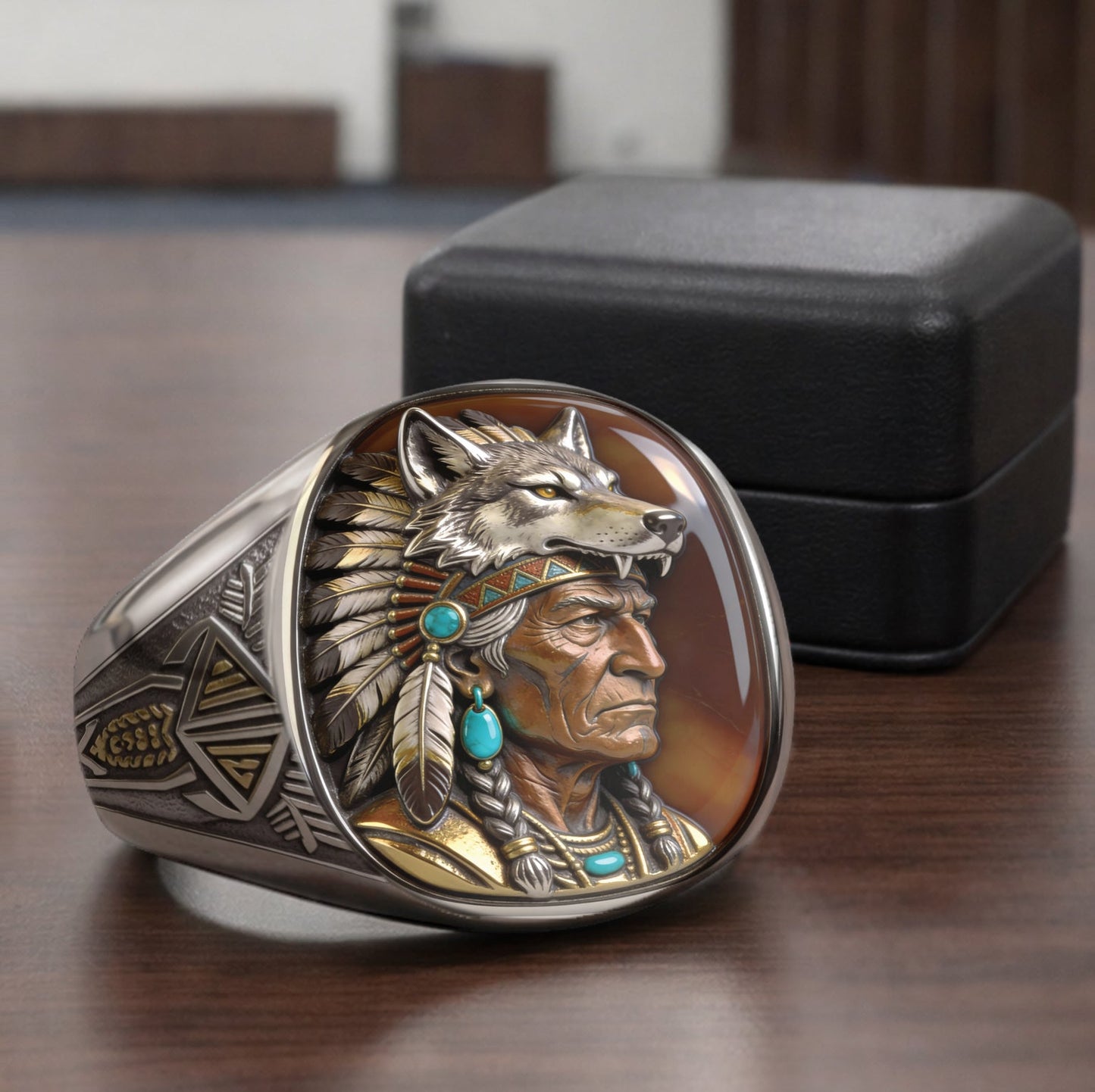 Bague chevalière amérindienne personnalisée - Autochtone