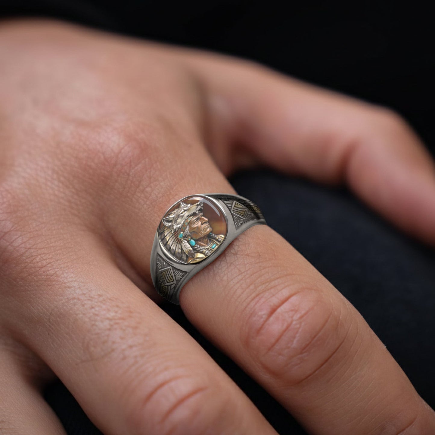 Bague chevalière amérindienne personnalisée - Autochtone