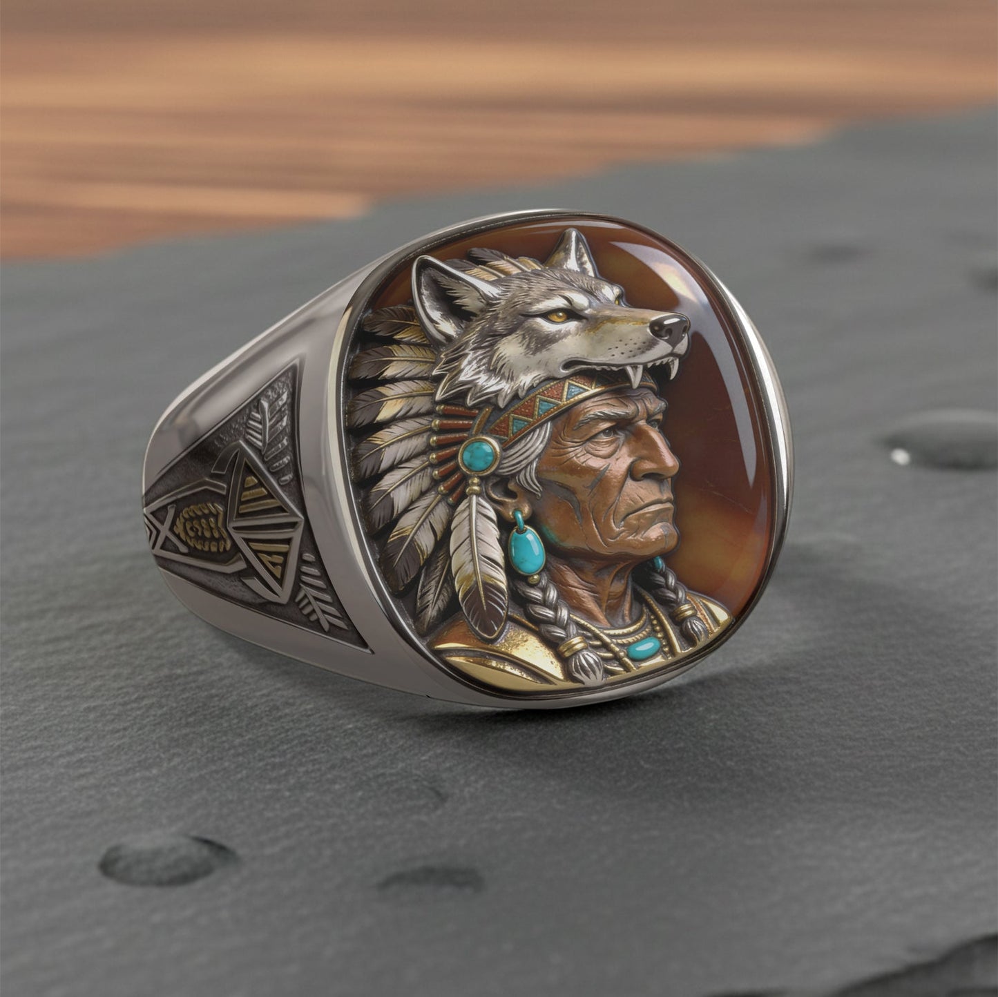 Bague chevalière amérindienne personnalisée - Autochtone