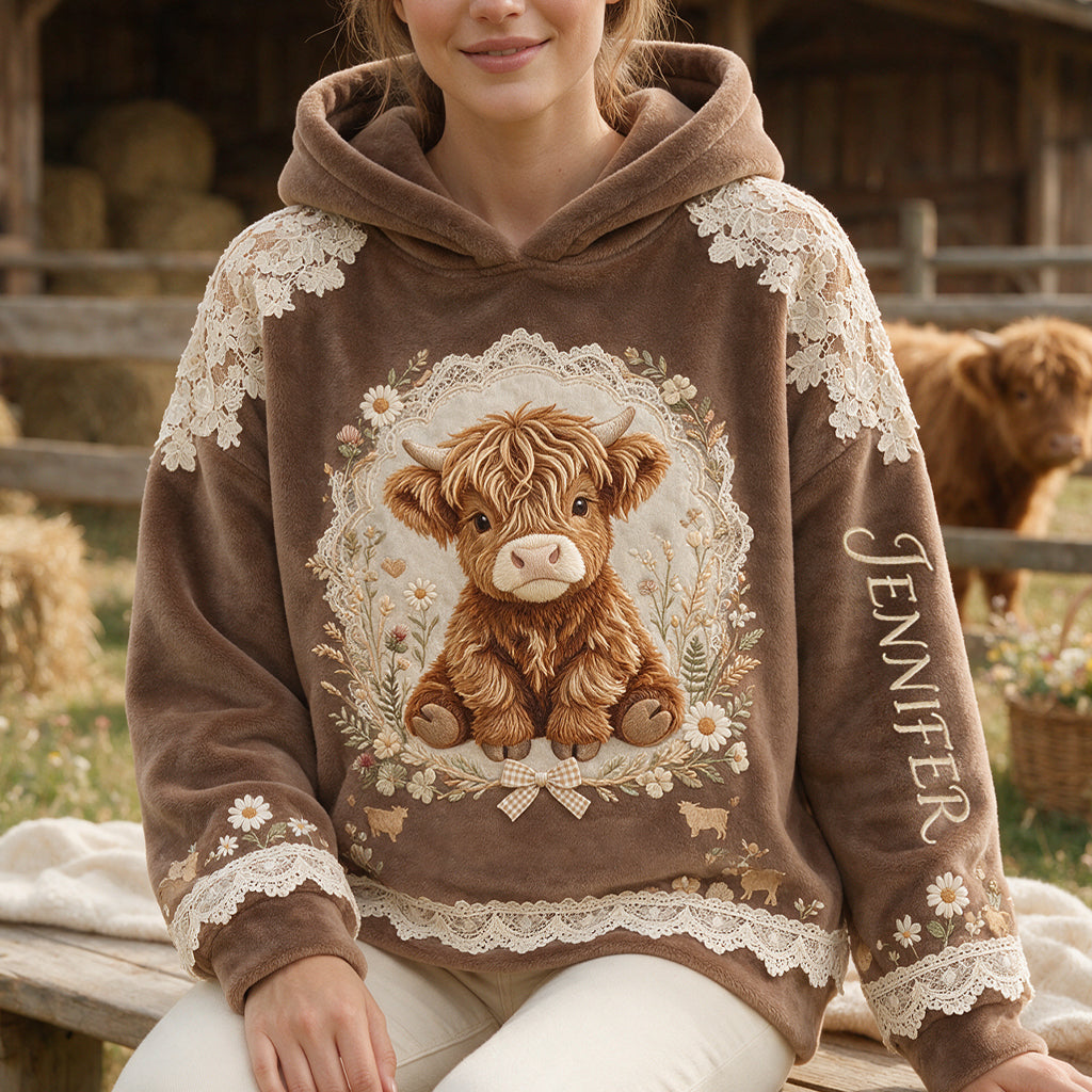 Belle Vache des Highlands - Sweat à Capuche Fleece Personnalisé
