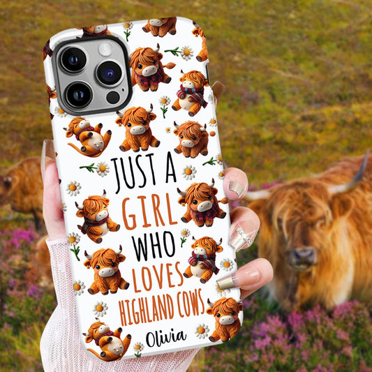 Une fille qui aime les vaches des Highlands - Coque de téléphone personnalisée avec impression intégrale de vache des Highlands