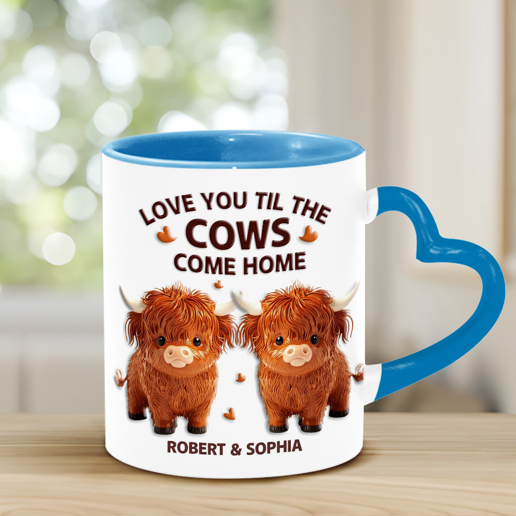 Love You Til The Cows Come Home - Personalized Couple Heart Handle Mug