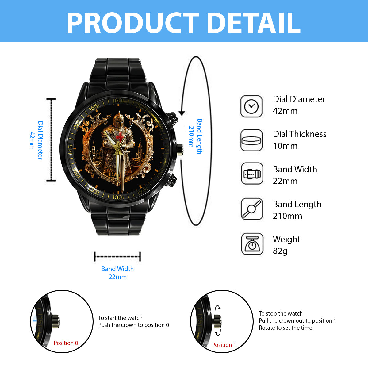 Montre-bracelet chrétienne personnalisée Chevalier de Dieu