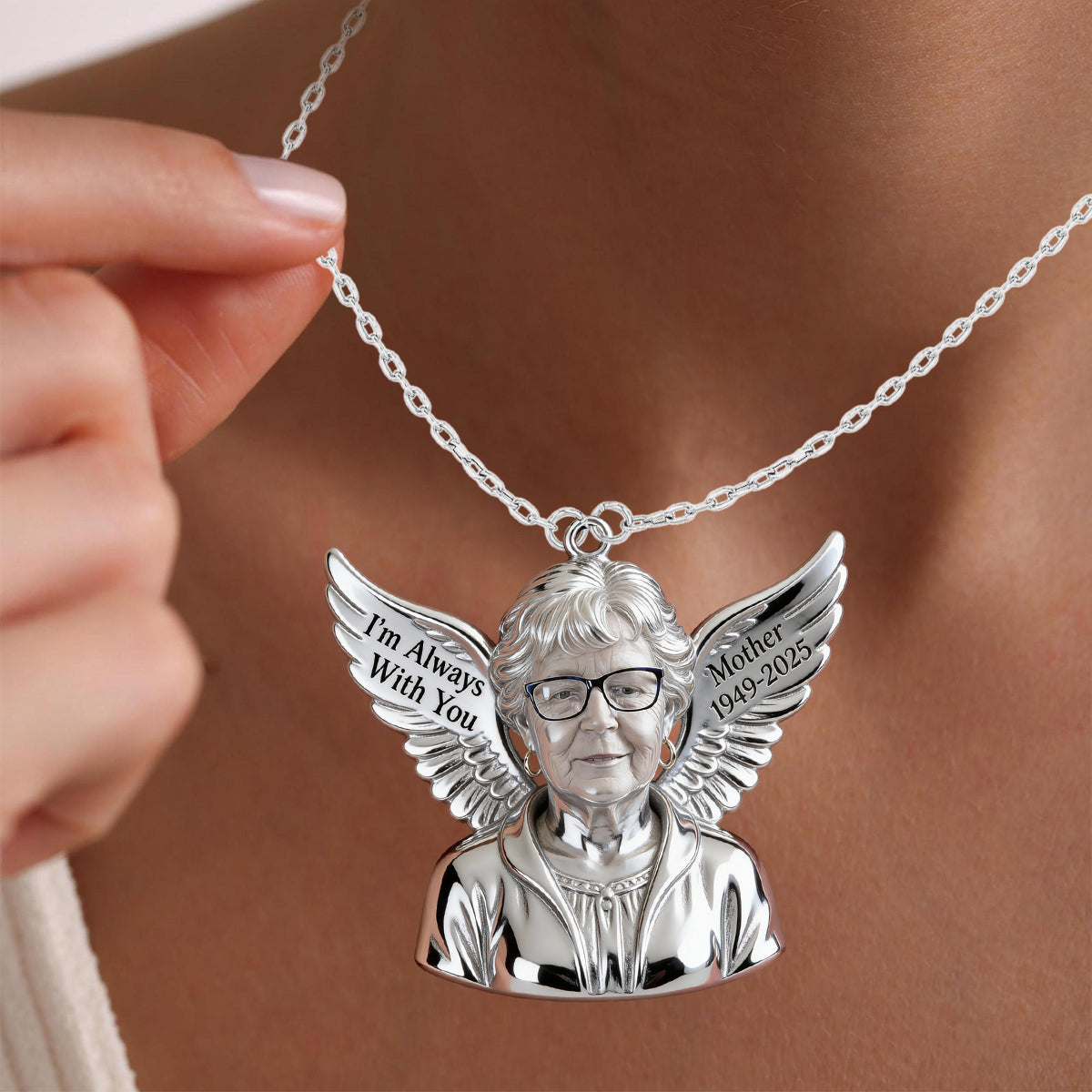 Ich bin immer bei dir – Personalisierte Gedenk-Halskette mit Anhänger aus Metall