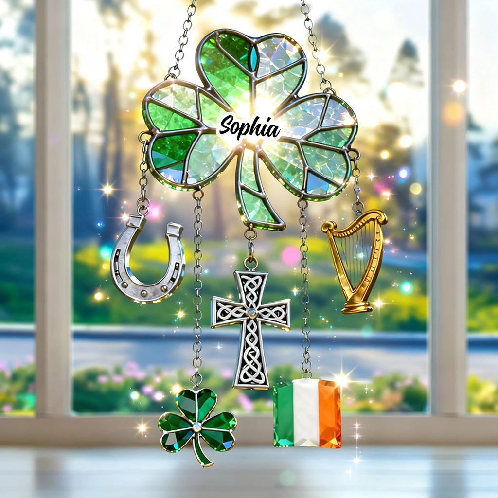 Lucky St. Patrick's Day - Personalized Irish Window Hanging Suncatcher With Custom Charms