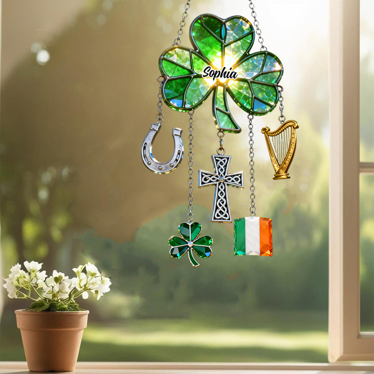 Lucky St. Patrick's Day - Personalized Irish Window Hanging Suncatcher With Custom Charms