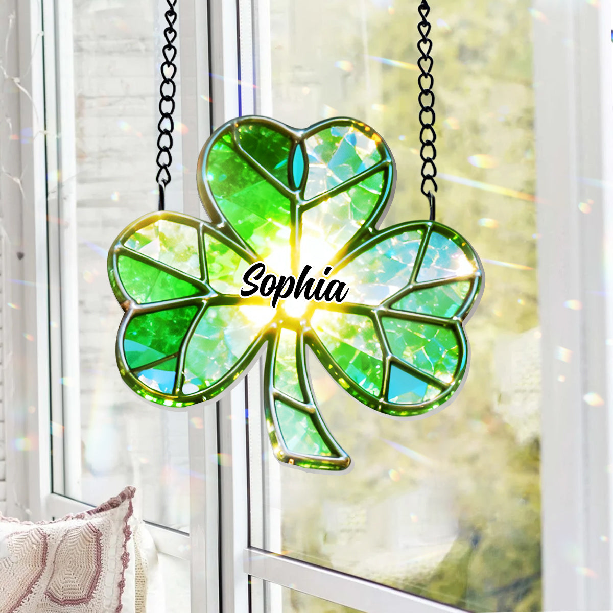 Lucky St. Patrick's Day - Personalized Irish Window Hanging Suncatcher With Custom Charms