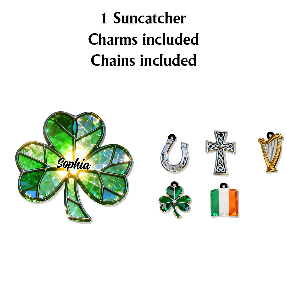 Lucky St. Patrick's Day - Personalized Irish Window Hanging Suncatcher With Custom Charms