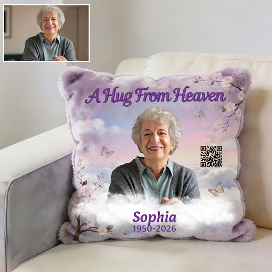 Un câlin du ciel - Coussin carré commémoratif personnalisé en fausse fourrure