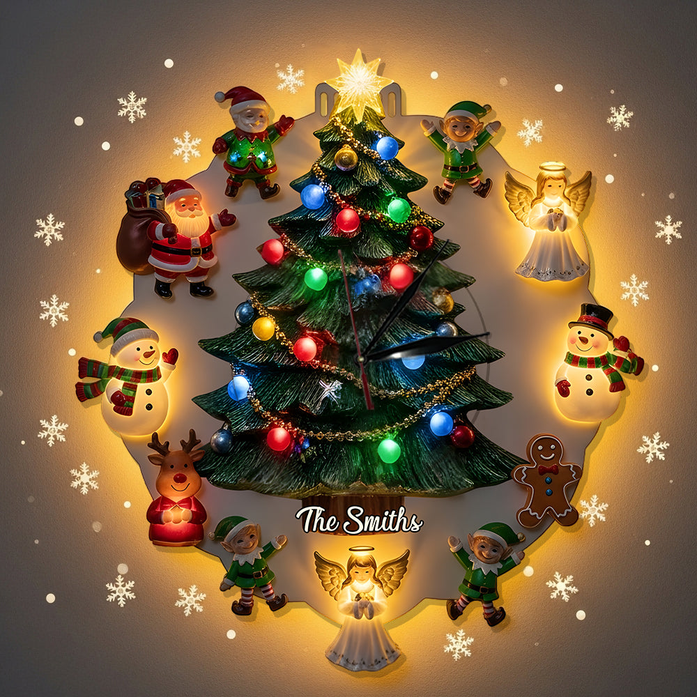 Horloge murale lumineuse LED personnalisée sur le thème de Noël - Famille