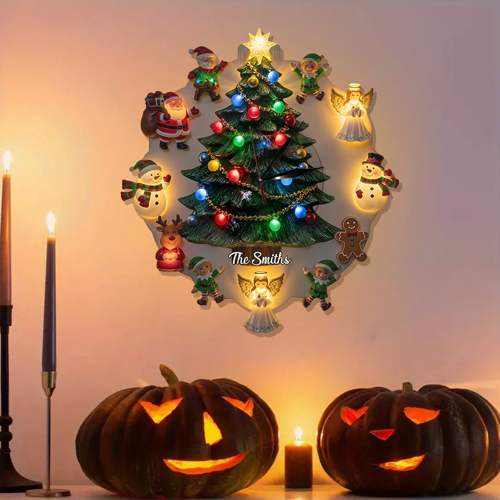 Horloge murale lumineuse LED personnalisée sur le thème de Noël - Famille