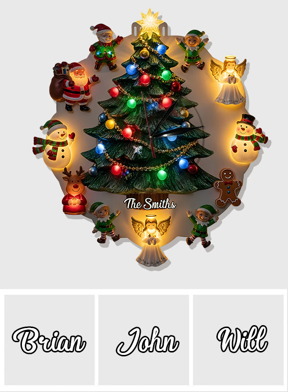 Horloge murale lumineuse LED personnalisée sur le thème de Noël - Famille