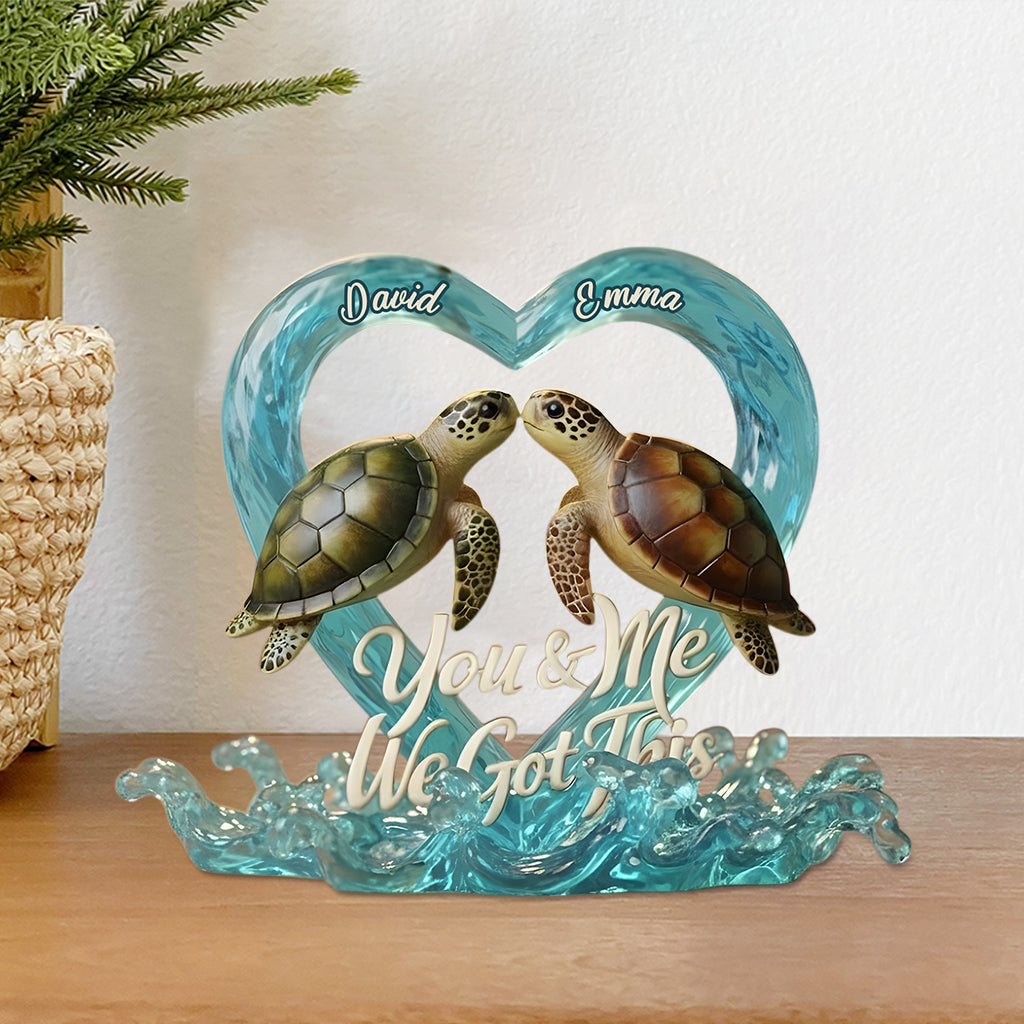 Du und ich, wir schaffen das! Schildkrötenpaar – personalisierte Acrylplakette in Schildkrötenform