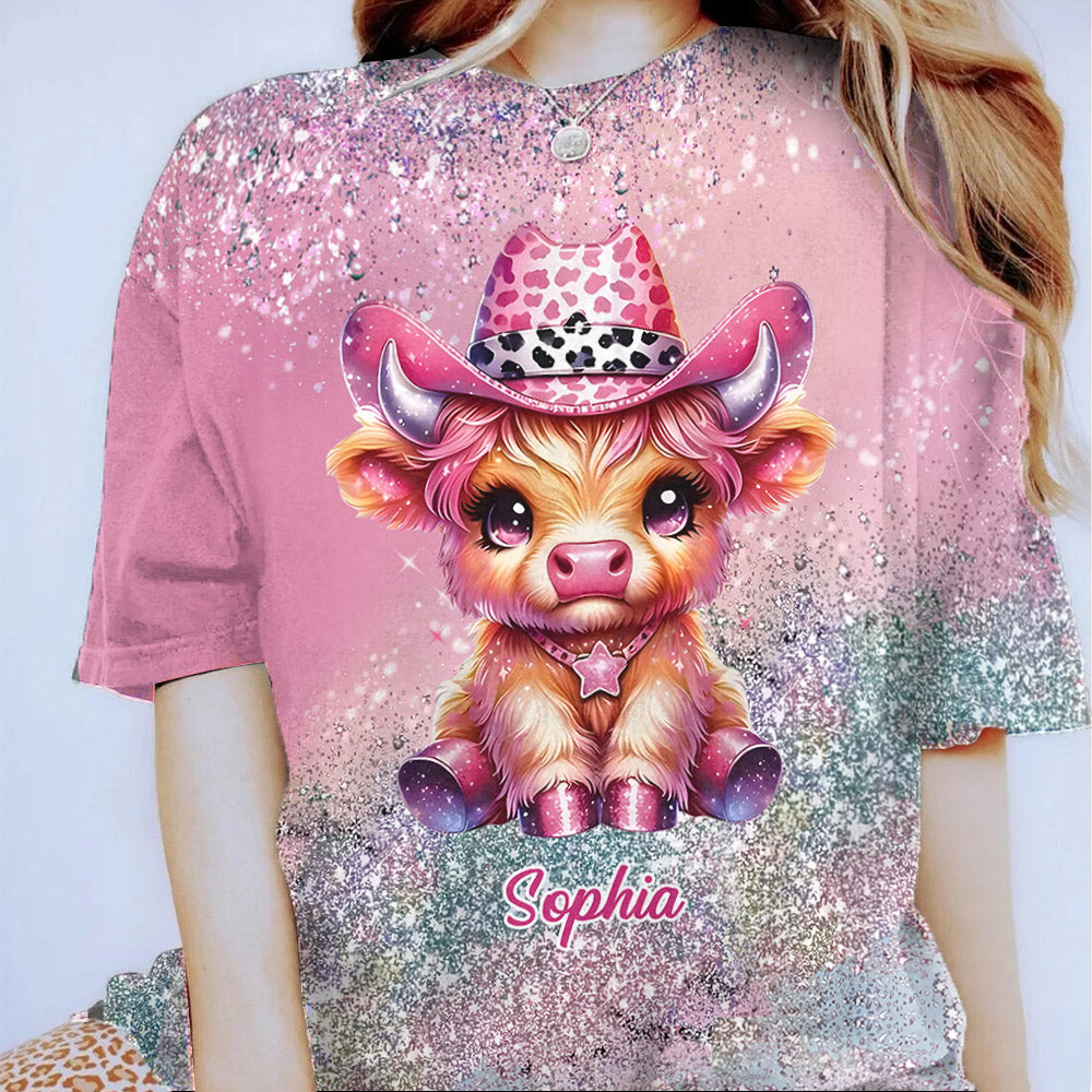 Niedliches Hochlandrind - Personalisiertes T-Shirt mit Hochlandrind-Allover-Print
