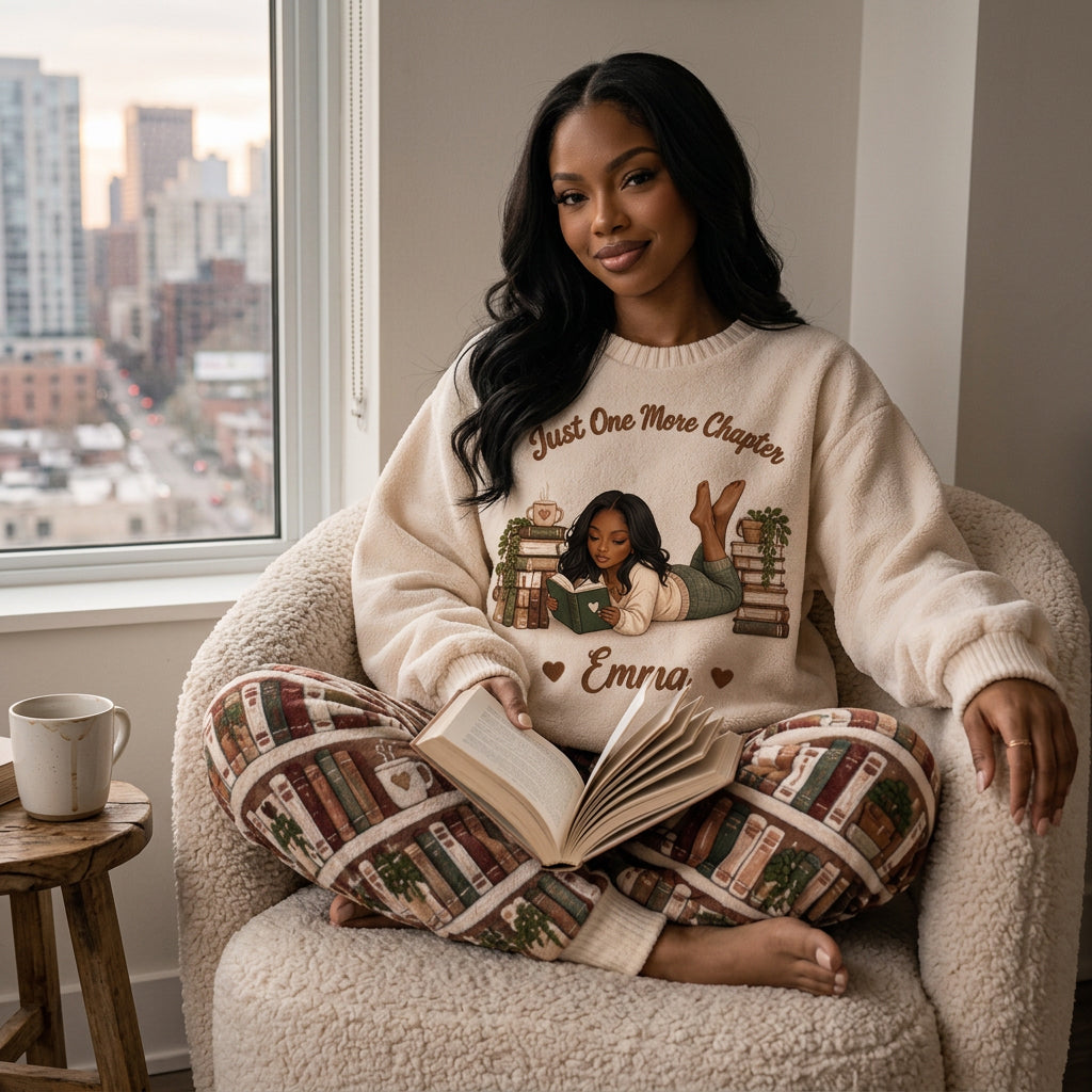 Just One More Chapter - Personalized Book Fleece Lounge Set