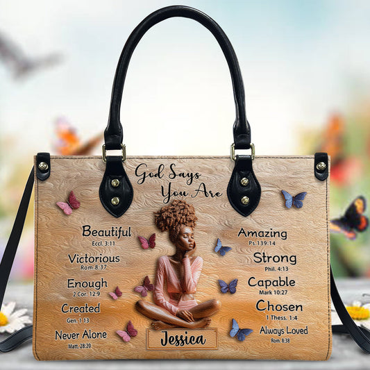 Gott sagt, du bist es – Personalisierte Handtasche aus afroamerikanischem Leder