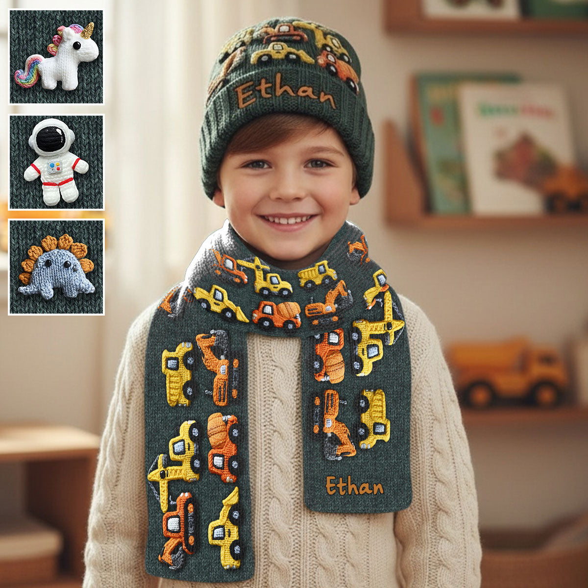 Baumaschinen - Personalisierter Kinderstrickschal