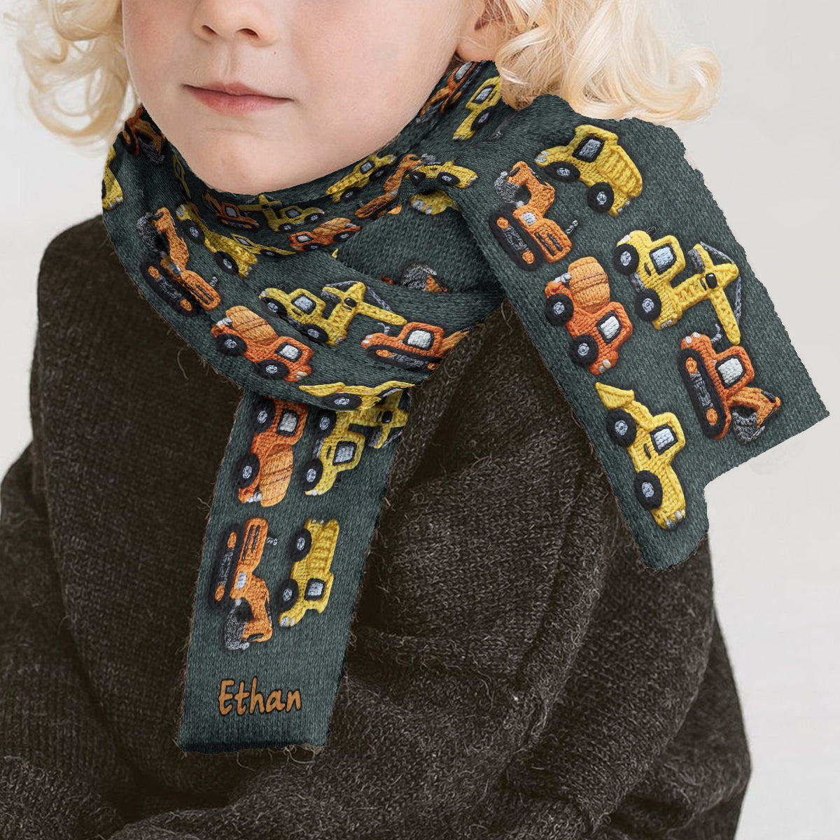 Baumaschinen - Personalisierter Kinderstrickschal