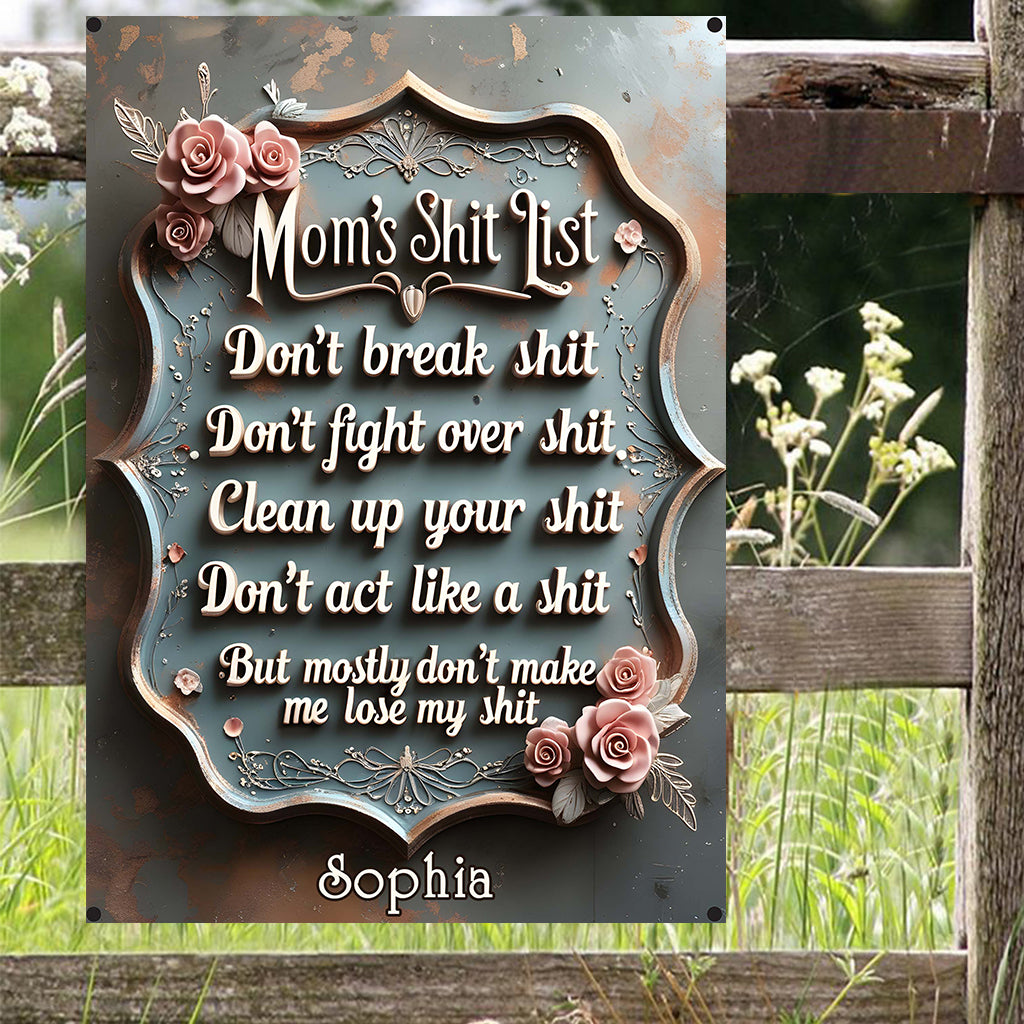 Mom's Shit List - Personalized Mother Rectangle Metal Sign