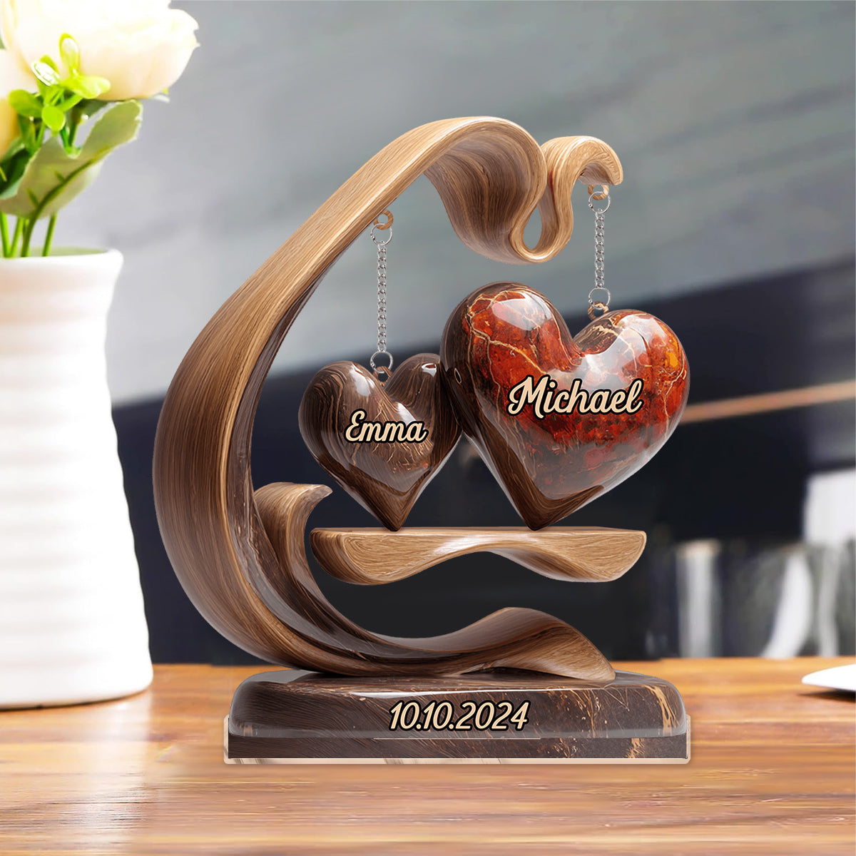 Love Hearts Swing - Personalized Couple Plaque With Charm