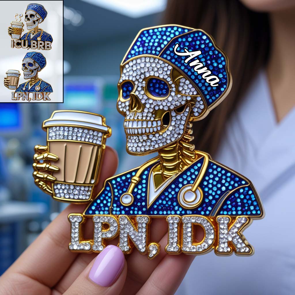 Lustige Totenkopf-Anstecknadel für Krankenschwestern – Personalisierter Krankenschwester-Anstecker