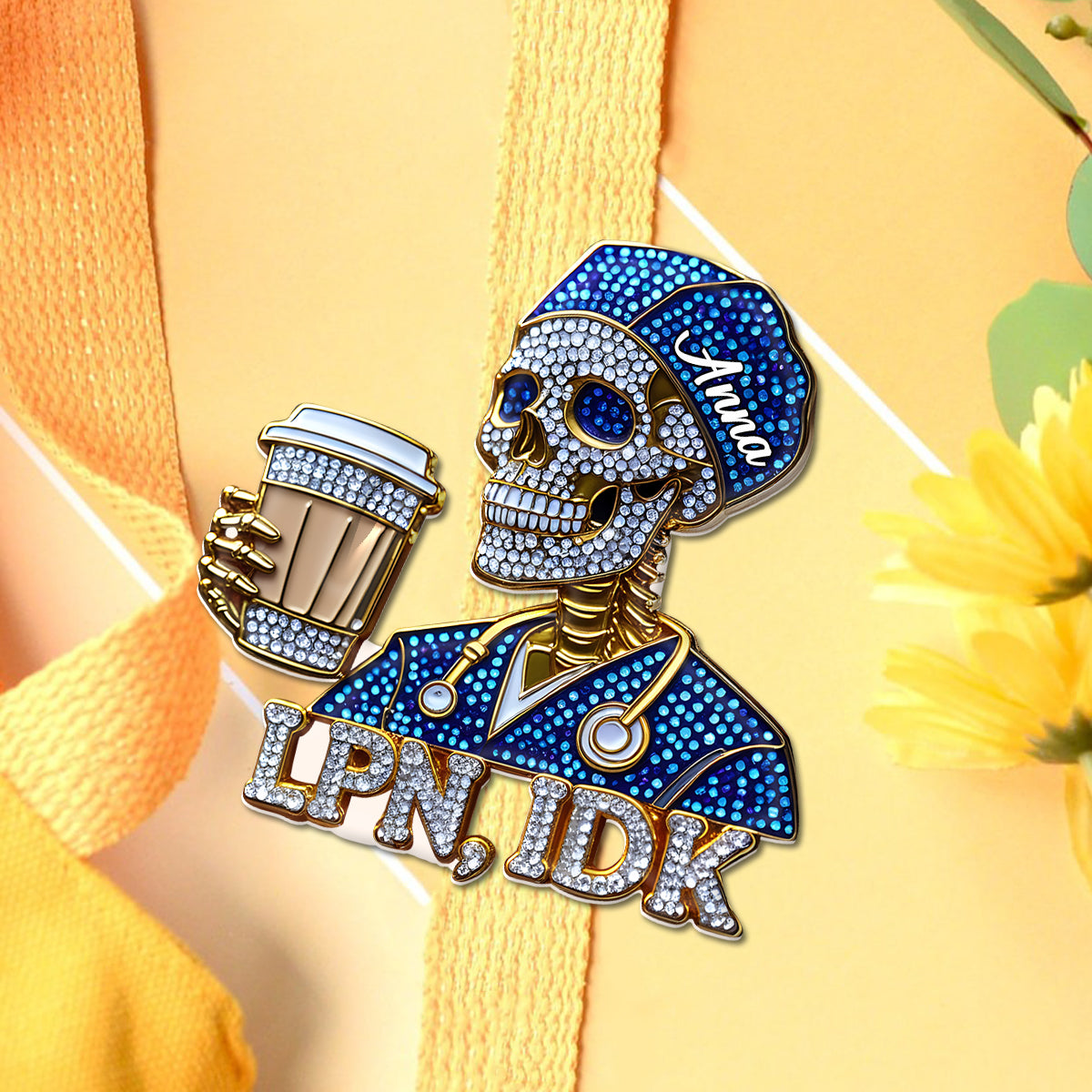 Lustige Totenkopf-Anstecknadel für Krankenschwestern – Personalisierter Krankenschwester-Anstecker