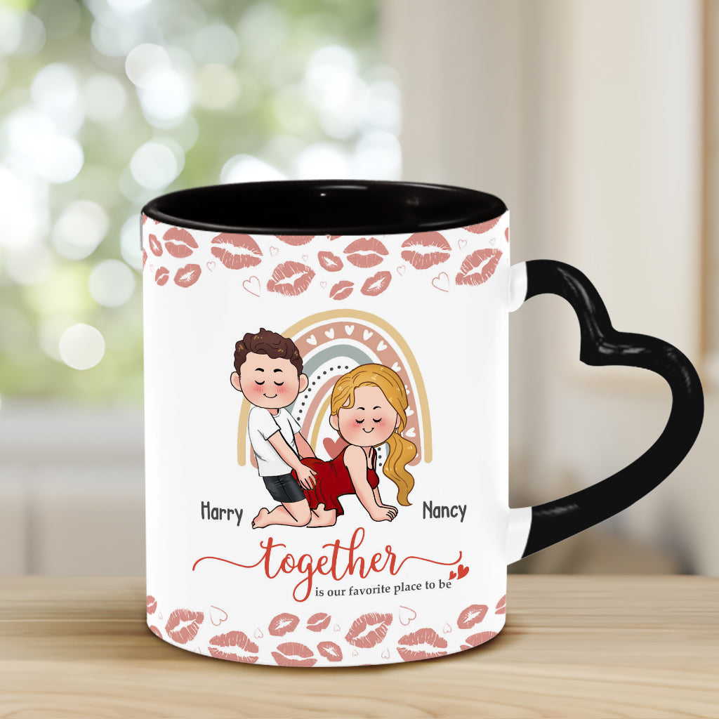 Together Is Our Favorite To Be - Personalized Couple Heart Handle Mug