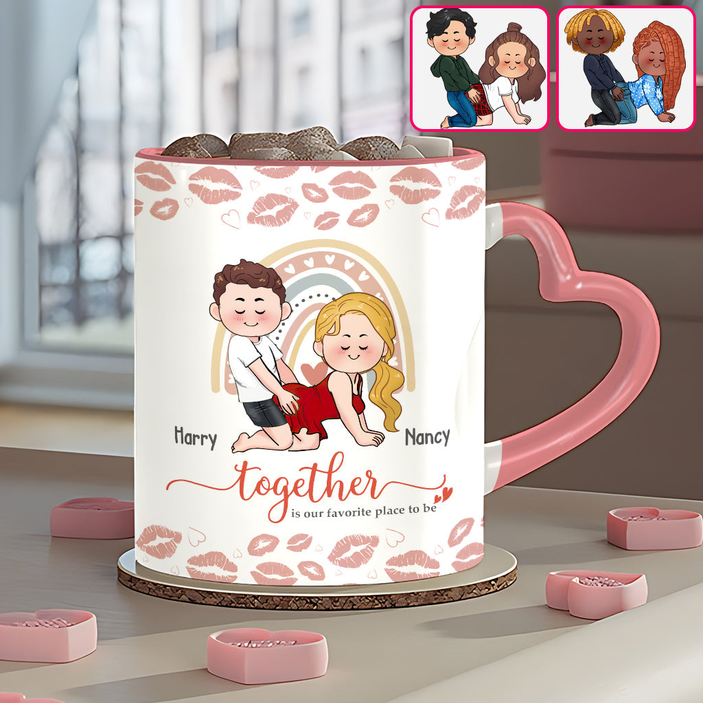 Together Is Our Favorite To Be - Personalized Couple Heart Handle Mug