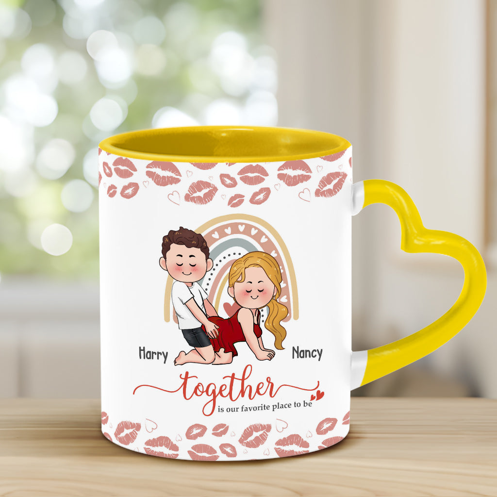 Together Is Our Favorite To Be - Personalized Couple Heart Handle Mug
